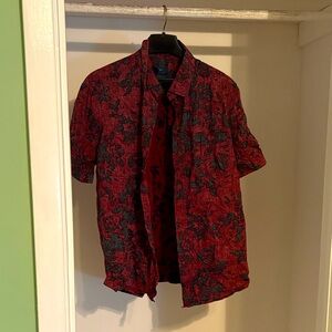 George Red and Black Floral Casual Button Down Shirt